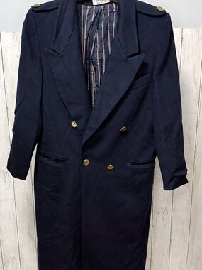Vintage Double-Breasted Navy Woman's Full Length Trench Coat